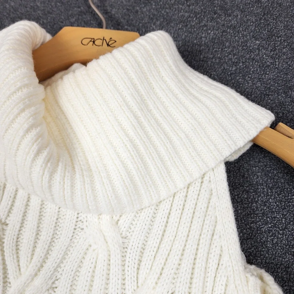Anthropologie Cold Shoulder Cable Knit Sweater Cream White Wool Blend Small - Picture 7 of 11